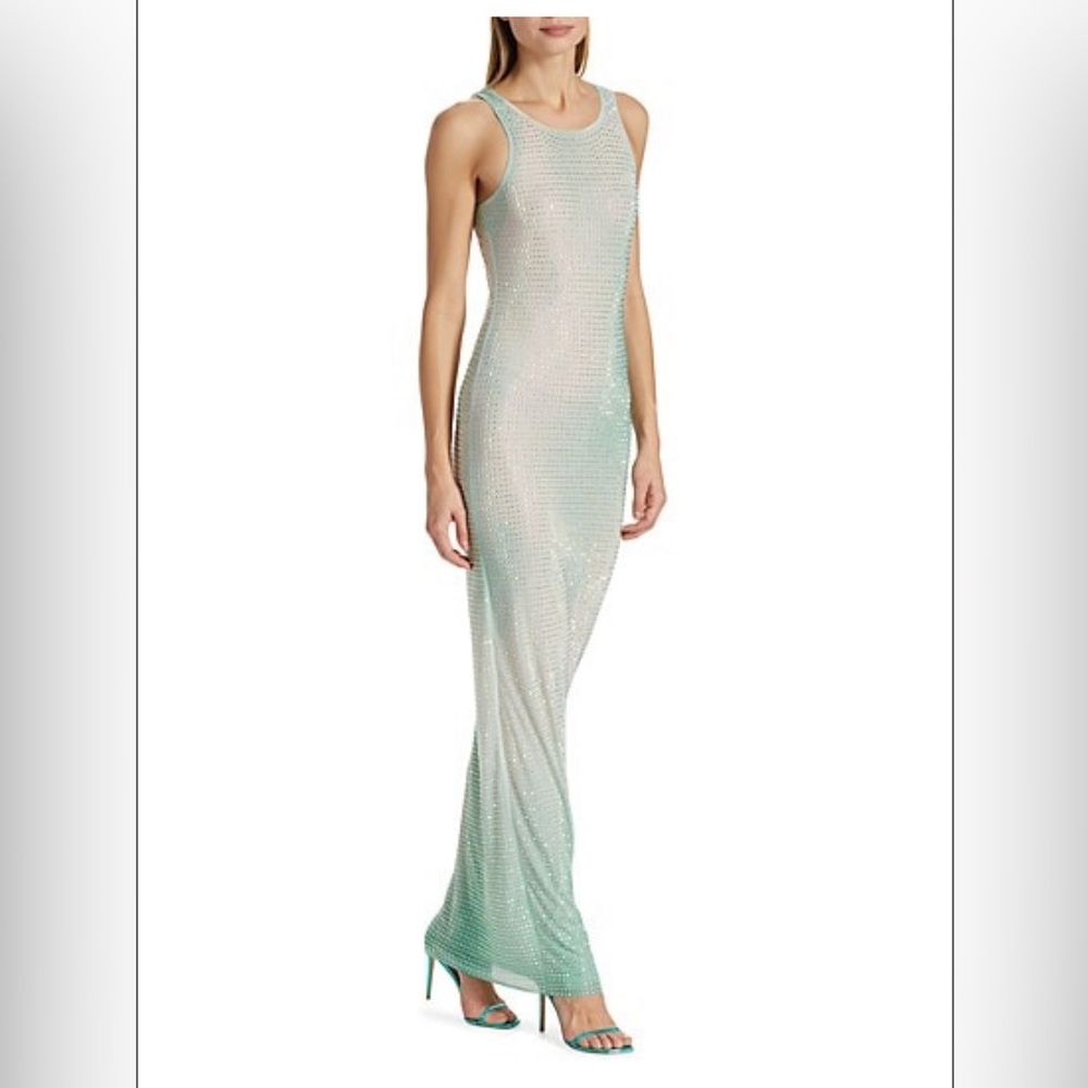 Self Portrait Crystal Rhinestone BodyCon Mesh Gown Maxi Dress sleeveless